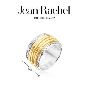 JEAN RACHEL JEWELRY 925 Sterling Silver Rotating Spinner Ring With 5 One Micron 14K Gold Plated, Hypoallergenic, Nickel and Lead-free, Artisan Handcrafted Designer Collection, Made in Israel