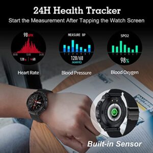 Military Smart Watch for Men Outdoor Tactical Smartwatch, ip67 Waterproof, Bluetooth Dail Calls Speaker 1.3" HD Touch Screen Tracker Heart Rate Monitor Sleep (Black + Band)