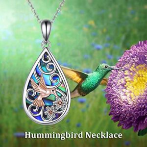 POPLYKE Sterling Silver Hummingbird Necklace Teardrop Necklace Abalone Jewelry Hummingbird Gifts for Women Birthday