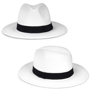 FADACHY Classic Fedora Hat for Men & Women Wide Brim Felt Hat Panama Dress Hat White Fedora