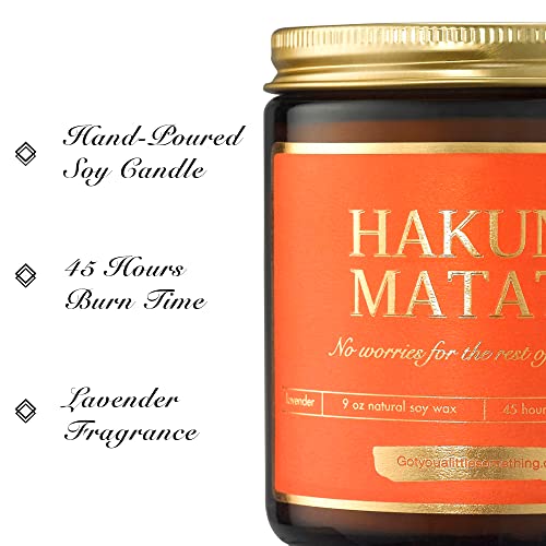 Hakuna Matata Lavender Soy Wax Candle (9oz) ; Disney Gifts for Women, Disney Collectibles, Disney Home Decor, Unique Friend Xmas Gift Idea, Adults Disney Candle Housewarming Gifts for Disney Lovers