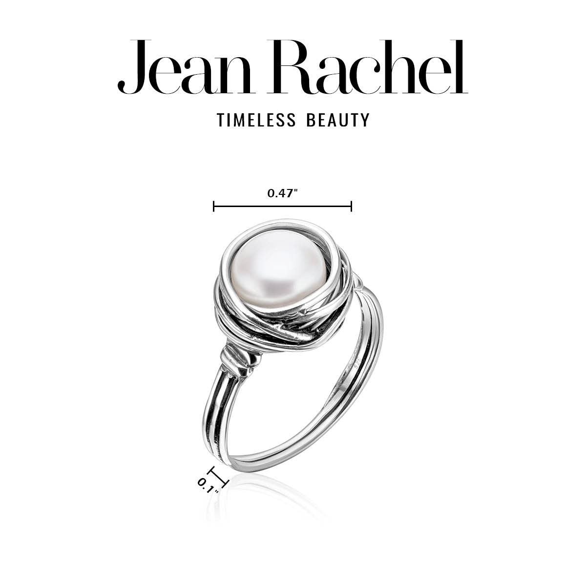 JEAN RACHEL JEWELRY 925 Sterling Silver Ring With a Fresh Water Pearl, Hypoallergenic, Nickel and Lead-free, Artisan Handcrafted Designer Collection, Made in Israel