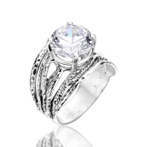 JEAN RACHEL JEWELRY 925 Sterling Silver Ring With A White Round Cubic Zirconia CZ Prong, Hypoallergenic, Nickel and Lead-free, Artisan Handcrafted Designer collection, Made In Israel