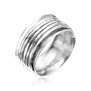 925 Sterling Silver Rotating Spinner Ring Wrapped With 5 Hammerd Spinner Rings, Stylish, Hypoallergenic, Nickel and Lead-free, Artisan Handcrafted Designer Collection, Made in Israel