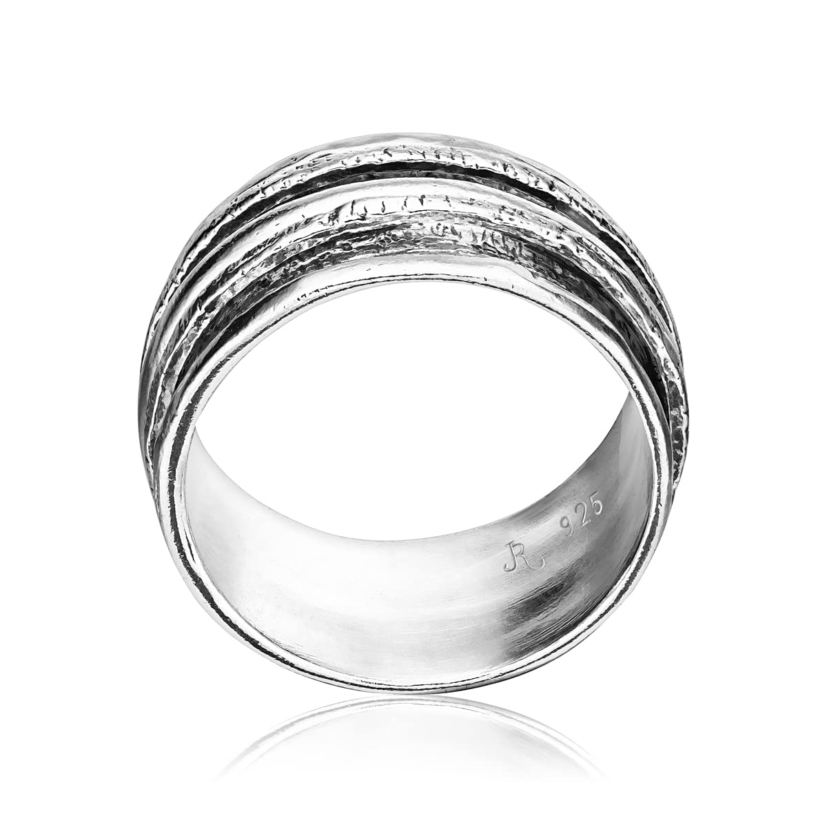 JEAN RACHEL JEWELRY 925 Sterling Silver Rotating Spinner Ring With 2 925 Silver Hammered Spinner Rings, Hypoallergenic Nickel and Lead-free, Artisan Handcrafted Designer Collection, Made in Israel