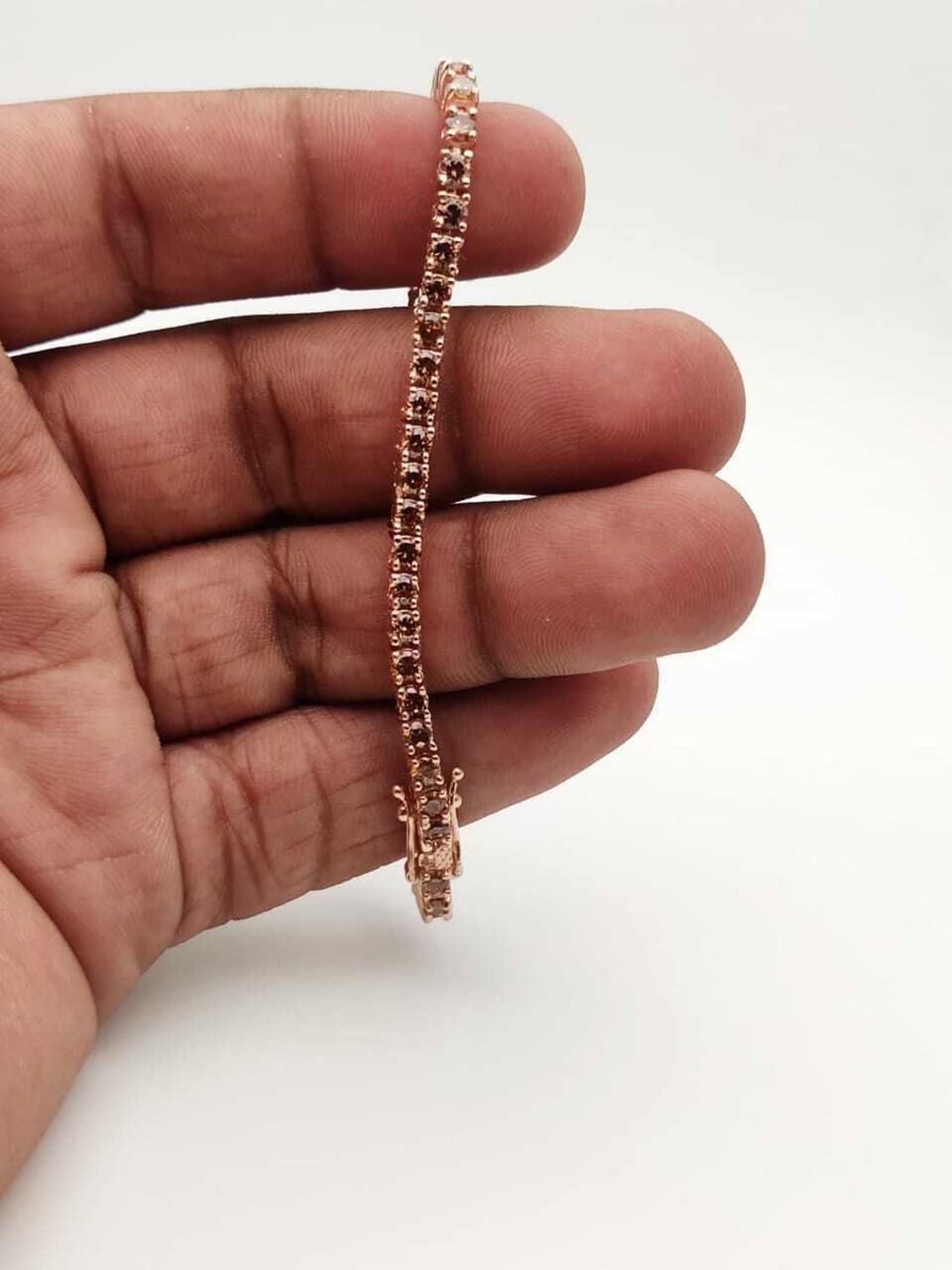 5.00 Ct Round Cut Chocolate Diamond Tennis Bracelet 14k Rose Gold Over All Size Available Brown