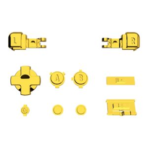 eXtremeRate Chrome Gold Glossy Custom Full Set Buttons for Gameboy Advance SP, Replacement A B L R Button Power On Off Volume Button D-pad Key for GBA SP Console - Console NOT Included