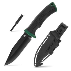 flissa 4-7/8” survival knife with sheath, fixed blade knife with whistle & fire starter for camping, outdoor, bush craft, tactical, fiberglass nylon handle, gift for husband, father, friend