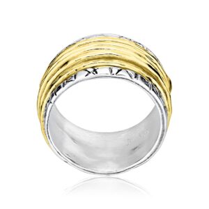 JEAN RACHEL JEWELRY 925 Sterling Silver Rotating Spinner Ring With 5 One Micron 14K Gold Plated, Hypoallergenic, Nickel and Lead-free, Artisan Handcrafted Designer Collection, Made in Israel