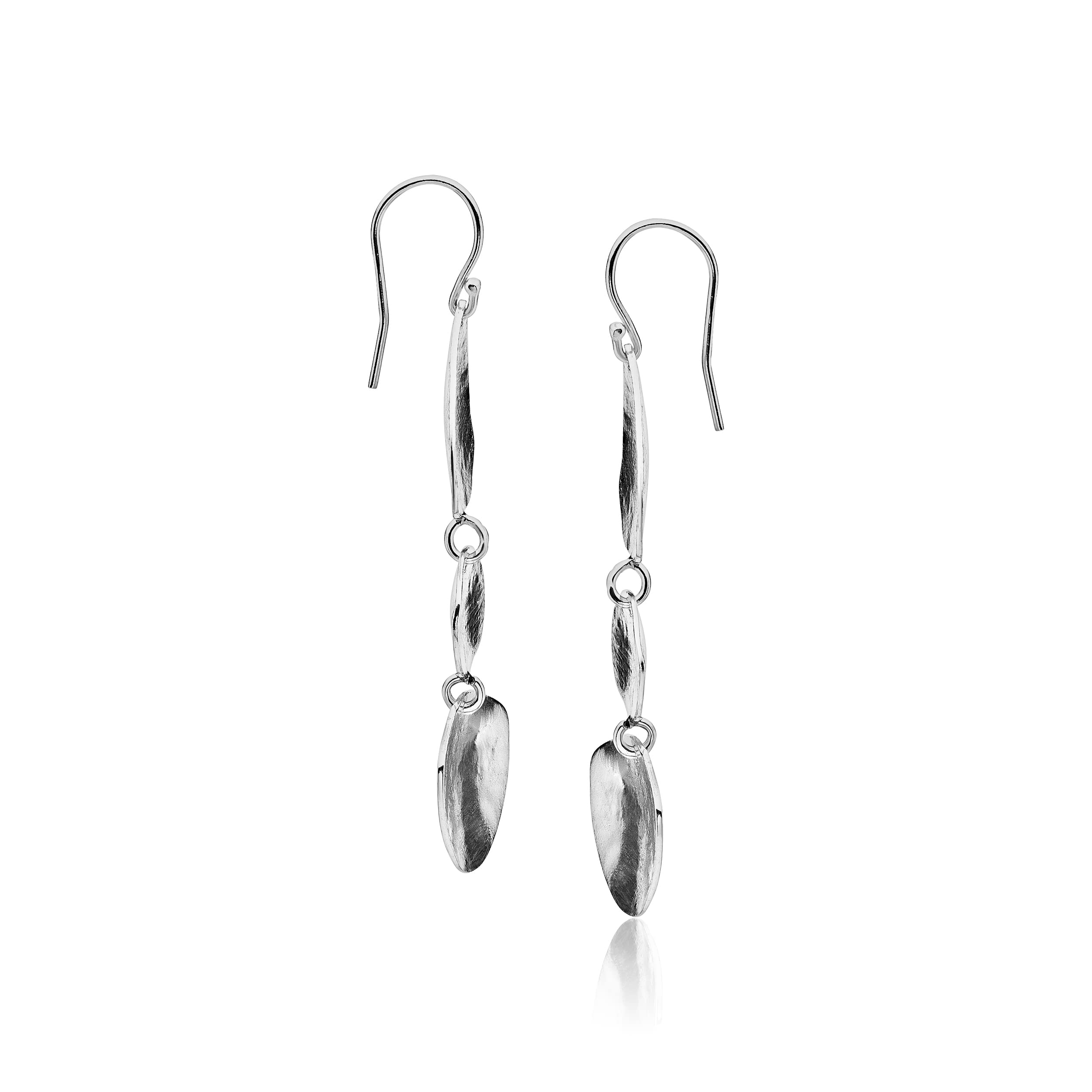 925 Sterling Silver Dangle Earrings, Bold Elegant Three-Piece Hanging Hypoallergenic, Nickel and Lead-free, Artisan Handcrafted Designer collection, French Wire Back, Made In Israel, Gift For Women