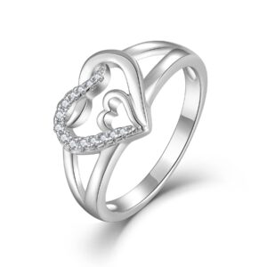 STARCHENIE Silver Promise Ring Sterling Silver Double Heart Ring Jewelry for Women