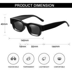 EYLRIM Thick Square Frame Sunglasses for Women Men Chunky Rectangle Polarized Sunglasses UV400 Protection(A1 Black/Grey)