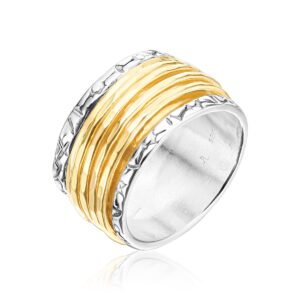 JEAN RACHEL JEWELRY 925 Sterling Silver Rotating Spinner Ring With 5 One Micron 14K Gold Plated, Hypoallergenic, Nickel and Lead-free, Artisan Handcrafted Designer Collection, Made in Israel