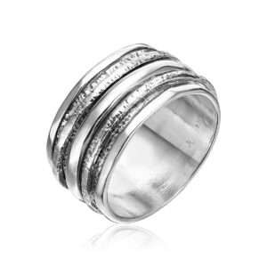 jean rachel jewelry 925 sterling silver rotating spinner ring with 2 925 silver hammered spinner rings, hypoallergenic nickel and lead-free, artisan handcrafted designer collection, made in israel