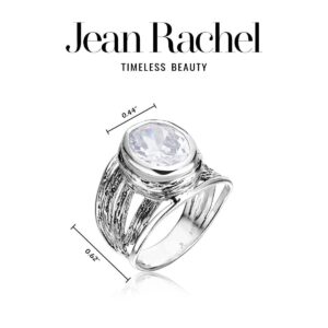 JEAN RACHEL JEWELRY 925 Sterling Silver Ring With White Oval Clear Cubic Zirconia Bezel, Hypoallergenic, Nickel and Lead-free, Artisan Handcrafted Designer Collection, Made in Israel