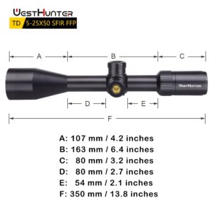 WestHunter Optics TD 5-25x50 SFIR FFP Long Range 1/10 MIL Precision Riflescope | Picatinny Shooting Kit A