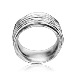 925 Sterling Silver Rotating Spinner Ring Wrapped With 5 Hammerd Spinner Rings, Stylish, Hypoallergenic, Nickel and Lead-free, Artisan Handcrafted Designer Collection, Made in Israel