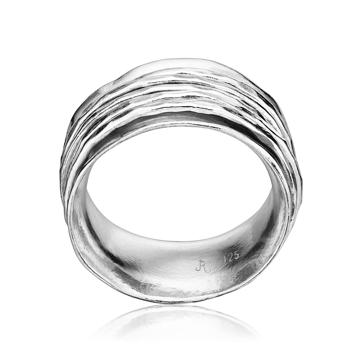 925 Sterling Silver Rotating Spinner Ring Wrapped With 5 Hammerd Spinner Rings, Stylish, Hypoallergenic, Nickel and Lead-free, Artisan Handcrafted Designer Collection, Made in Israel