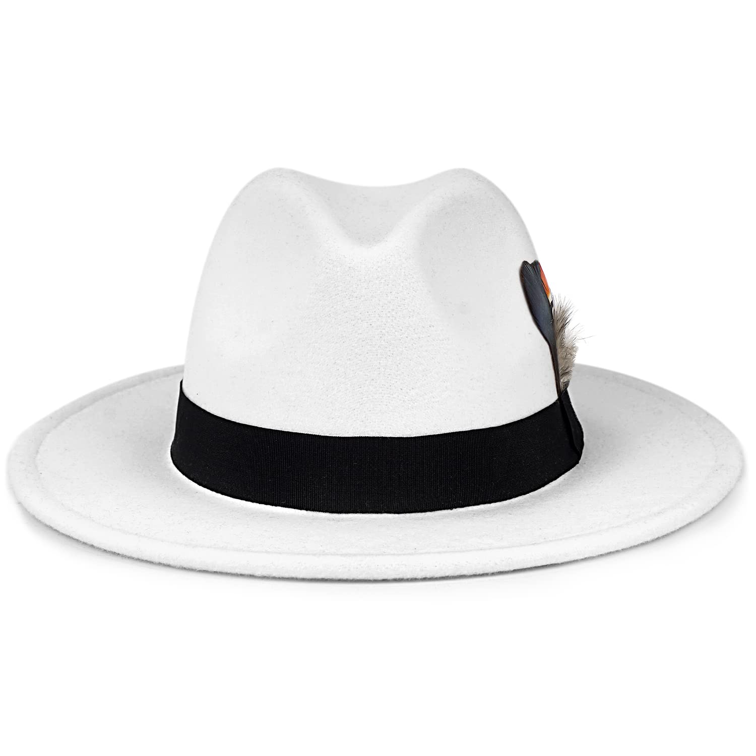 FADACHY Classic Fedora Hat for Men & Women Wide Brim Felt Hat Panama Dress Hat White Fedora