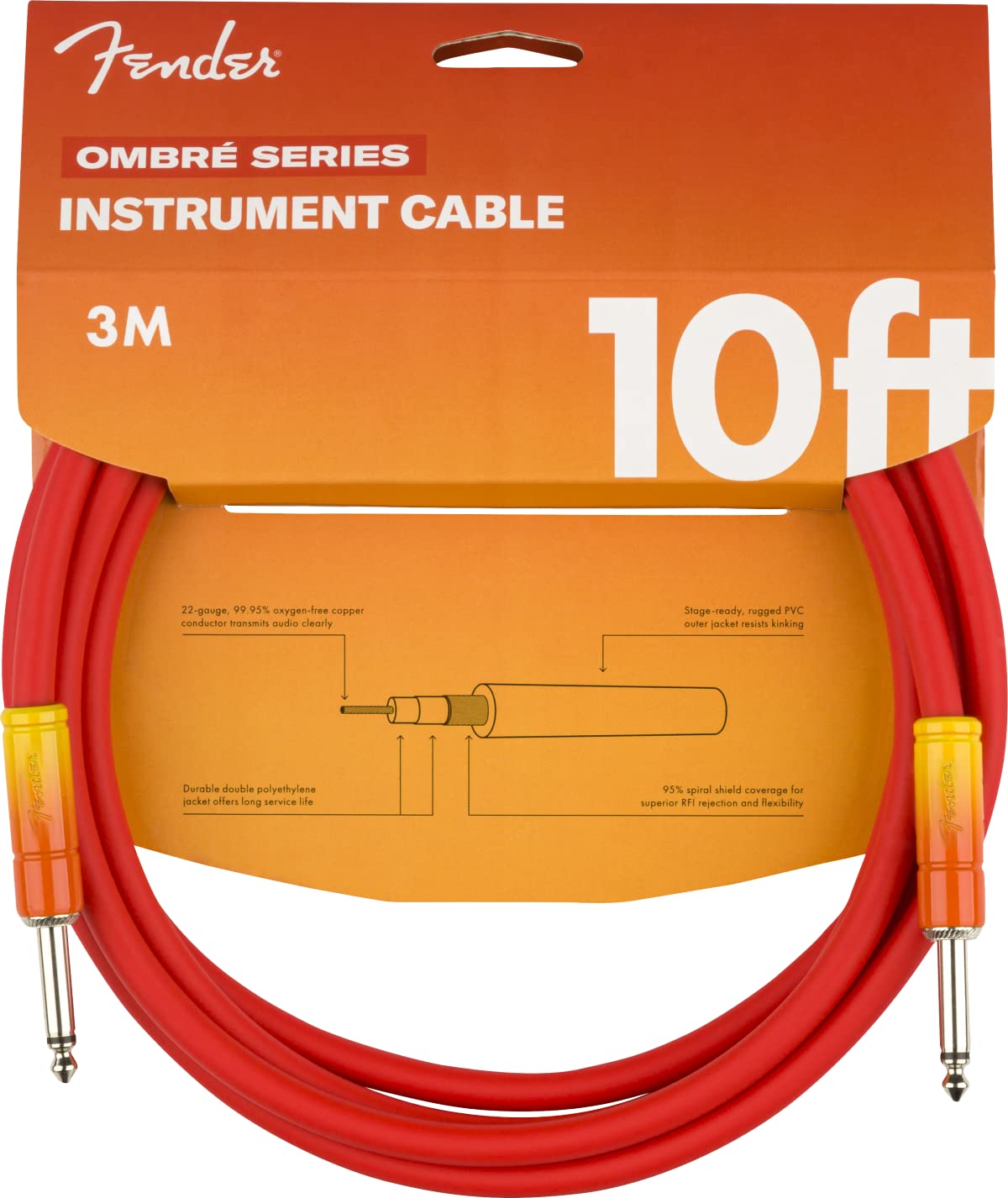 Fender Instrument Cable, 1/4" Straight, Tequila Sunrise (990810200)