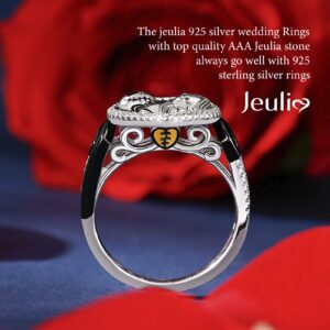 Jeulia Pumpkin King Skull Couple Round Cut Sterling Silver Ring Two Tone Halloween Mini Skull Band for Women Men Girlfriend Engagement Wedding Anniversary Valentine’s Day Birthday With Jewelry Box,