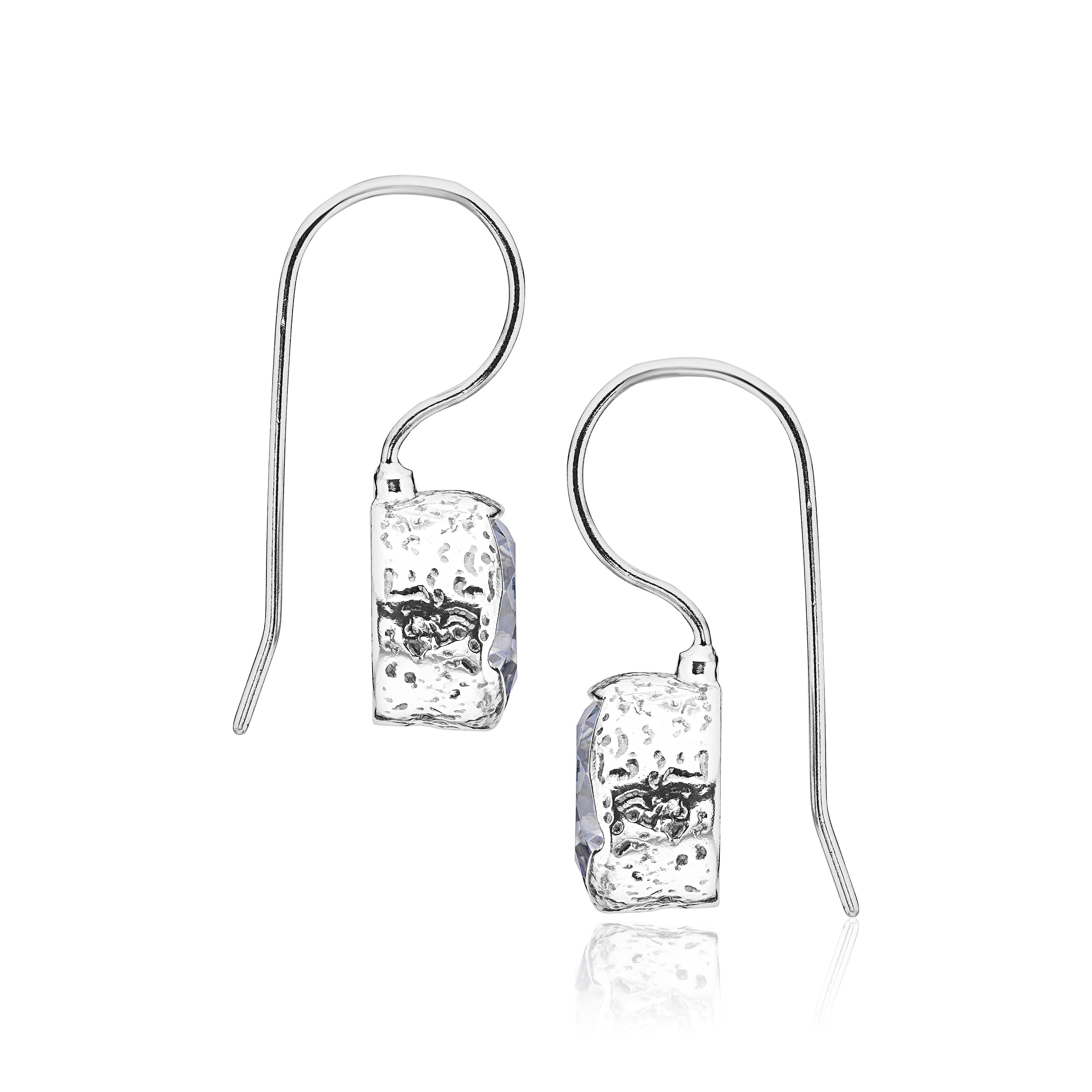 925 Sterling Silver Earrings With 2 White Round Cubic Zirconia, 10MM Bezel, Impressive Bling Effect Hypoallergenic, Nickel and Lead-free, Artisan Handcrafted Designer, French Wire Back, Made In Israel