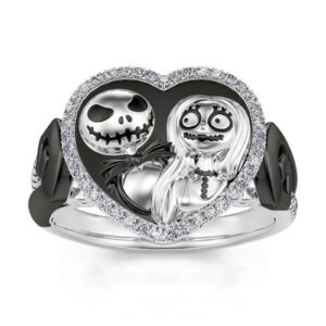 jeulia pumpkin king skull couple round cut sterling silver ring two tone halloween mini skull band for women men girlfriend engagement wedding anniversary valentine’s day birthday with jewelry box,