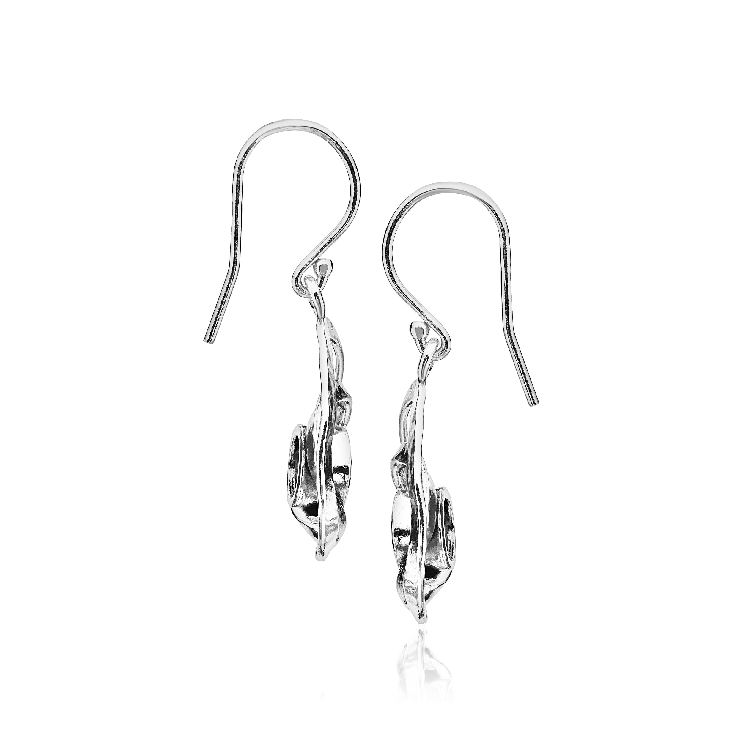 925 Sterling Silver Dangle Drop Earrings Free Form With 2 White Round Cubic Zirconia, Antique finish, Hypoallergenic, Nickel and Lead-free, French Wire Earring Back