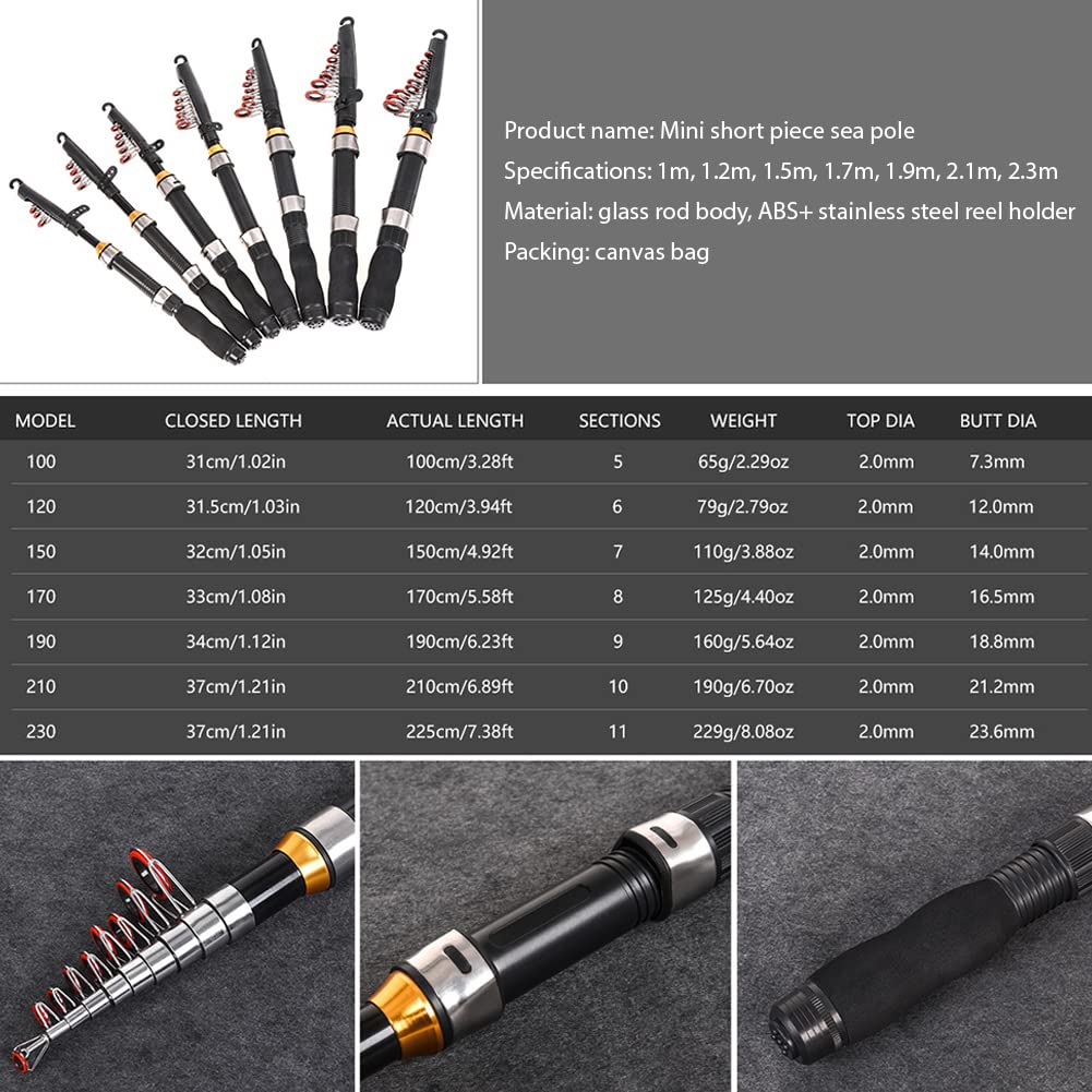 Gigicloud 1PCS Telescopic Fishing Rod 1.0m-2.3m Fishing Pole Glass Rod Super Short Mini Bass Bait Casting Fishing Rod