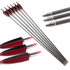 Hosolee 12 Pack Carbon Arrows 500 Spine Archery Targeting Arrow with Real Feathers and Field Points for Compound Recurve Bows (29 Inch)