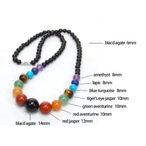 Ayriwoyi 7 Chakra Necklace for Women Natural Stone Necklace Healing Necklace for Women 20 inches Black Agate Beaded Gemstone Necklace