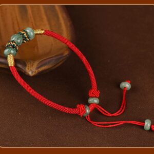 Xgimas Beads Bracelet for Women Men, Adjustable Hand-Woven Cord Lucky Jade Beaded Friendship Protection Red String Bracelets for Friends Gifts