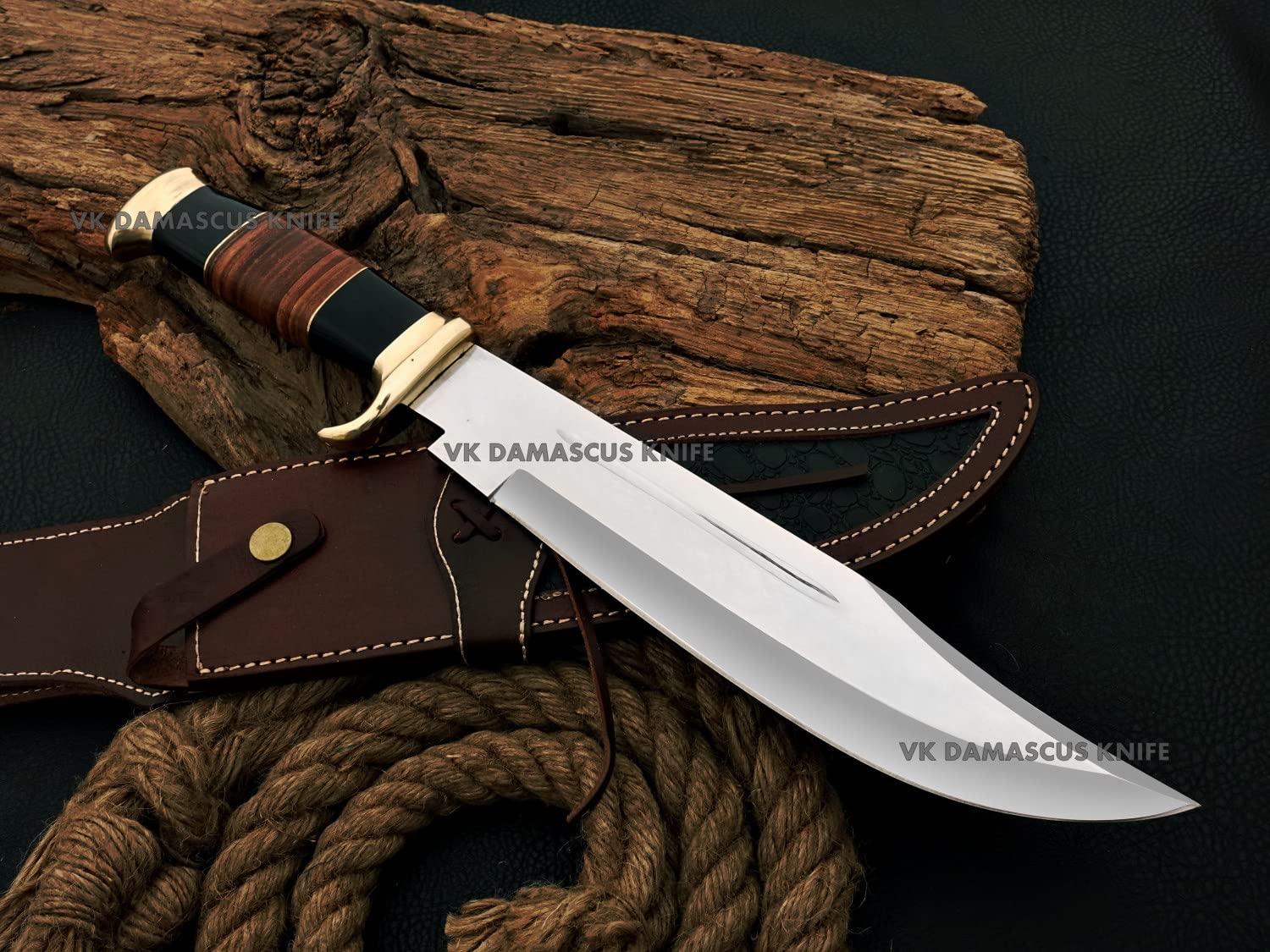 JNR Traders Handmade Dundee Bowie Knife Full Tang Hunting Knife, Large Bowie Knife with Sheath 17 inch Mirror Polished Carbon Steel Blade 3685