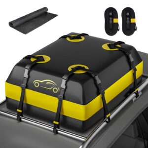 nabiye rooftop car cargo carrier bag 15 cubic feet, waterproof car rooftop bag with anti-slip mat and 6 door hooks, suitable for all vehicle with/without rack