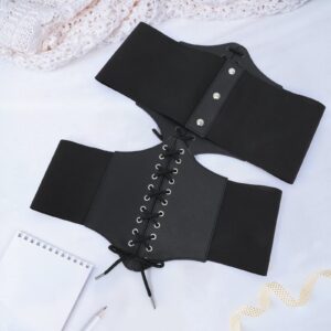 XZQTIVE Black Corset Waist Belt for Women, Wide Elastic Tie Waspie Belt for Dresses 4.7inch