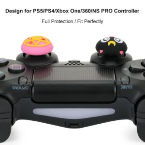 Owngen Cute Anime Thumb Grip Caps for PS5/PS4/Xbox One/360/NS PRO Controller, Soft Silicone Magic Anime Theme Analog Stick Thumbsticks Joystick Button Cover (Black Luna)