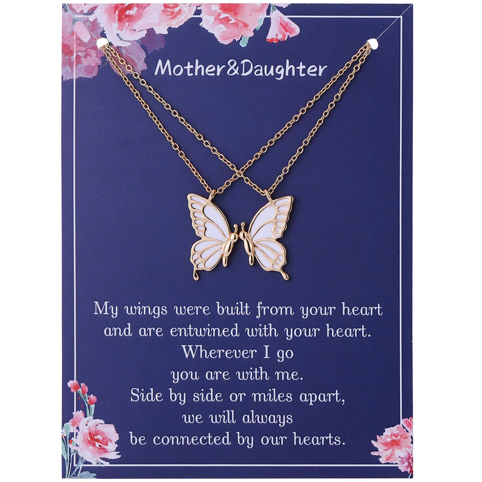 RS Mother Daughter Mom Necklaces Set for 2 Butterfly Matching Necklace Women Mother's Day Christmas Valentines Pendant Chain Gold Jewelry Gifts