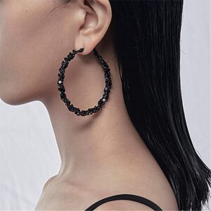 Black Hoop Earrings For Women Statement Oval Black Dangle Hoop Earrings Chunky Stainless Steel Black Cubic Hoop Earrings For Women Dainty Trendy Hypoallergenic Big Studs Earrings Jewelry