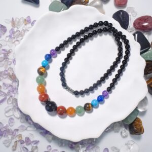 Ayriwoyi 7 Chakra Necklace for Women Natural Stone Necklace Healing Necklace for Women 20 inches Black Agate Beaded Gemstone Necklace