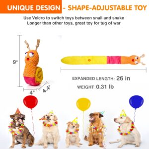 Dog Enrichment Toys - Dog Squeaky Puzzle Crinkle Rope Chew Plush Snuffle Toys Durable Stuffed Treat Dispensing Toys for Boredom Dogs,Dog Toys for Medium Small Large Dog Puppy,Snail Snake 2-in-1