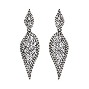 ever faith chandelier earrings round rhinestone hollow-out leaf drop pierced dangle earrings for costume jewelry clear black-tone