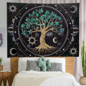 FLY SPRAY Aesthetic Tree of Life Tapestry Trippy Tapestry Wall Tapestry Hippie Sun Moon Star Galaxy Tapestries Forest Wall Hanging Decor Vibrant Nature Home Decoration for Bedroom,Living Room,Dorm