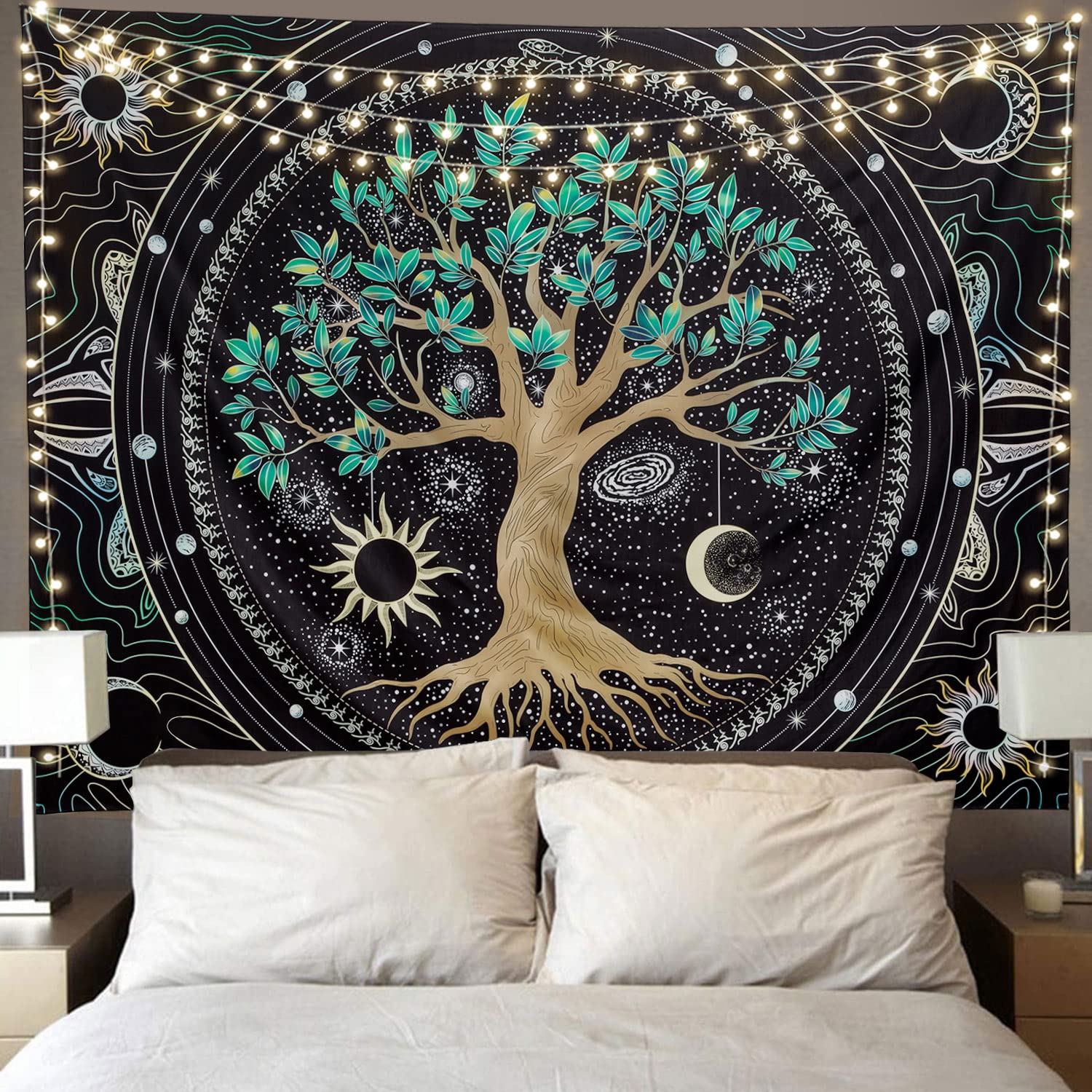 FLY SPRAY Aesthetic Tree of Life Tapestry Trippy Tapestry Wall Tapestry Hippie Sun Moon Star Galaxy Tapestries Forest Wall Hanging Decor Vibrant Nature Home Decoration for Bedroom,Living Room,Dorm