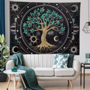 FLY SPRAY Aesthetic Tree of Life Tapestry Trippy Tapestry Wall Tapestry Hippie Sun Moon Star Galaxy Tapestries Forest Wall Hanging Decor Vibrant Nature Home Decoration for Bedroom,Living Room,Dorm