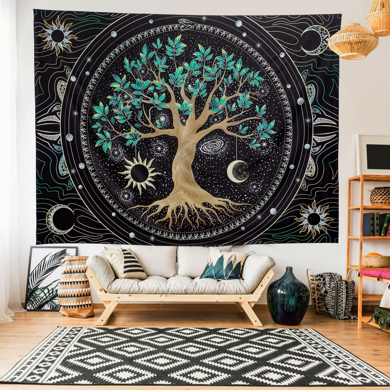 FLY SPRAY Aesthetic Tree of Life Tapestry Trippy Tapestry Wall Tapestry Hippie Sun Moon Star Galaxy Tapestries Forest Wall Hanging Decor Vibrant Nature Home Decoration for Bedroom,Living Room,Dorm