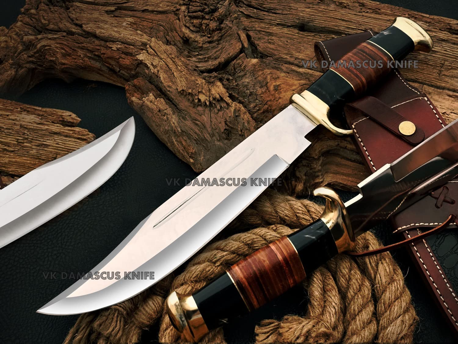 JNR Traders Handmade Dundee Bowie Knife Full Tang Hunting Knife, Large Bowie Knife with Sheath 17 inch Mirror Polished Carbon Steel Blade 3685