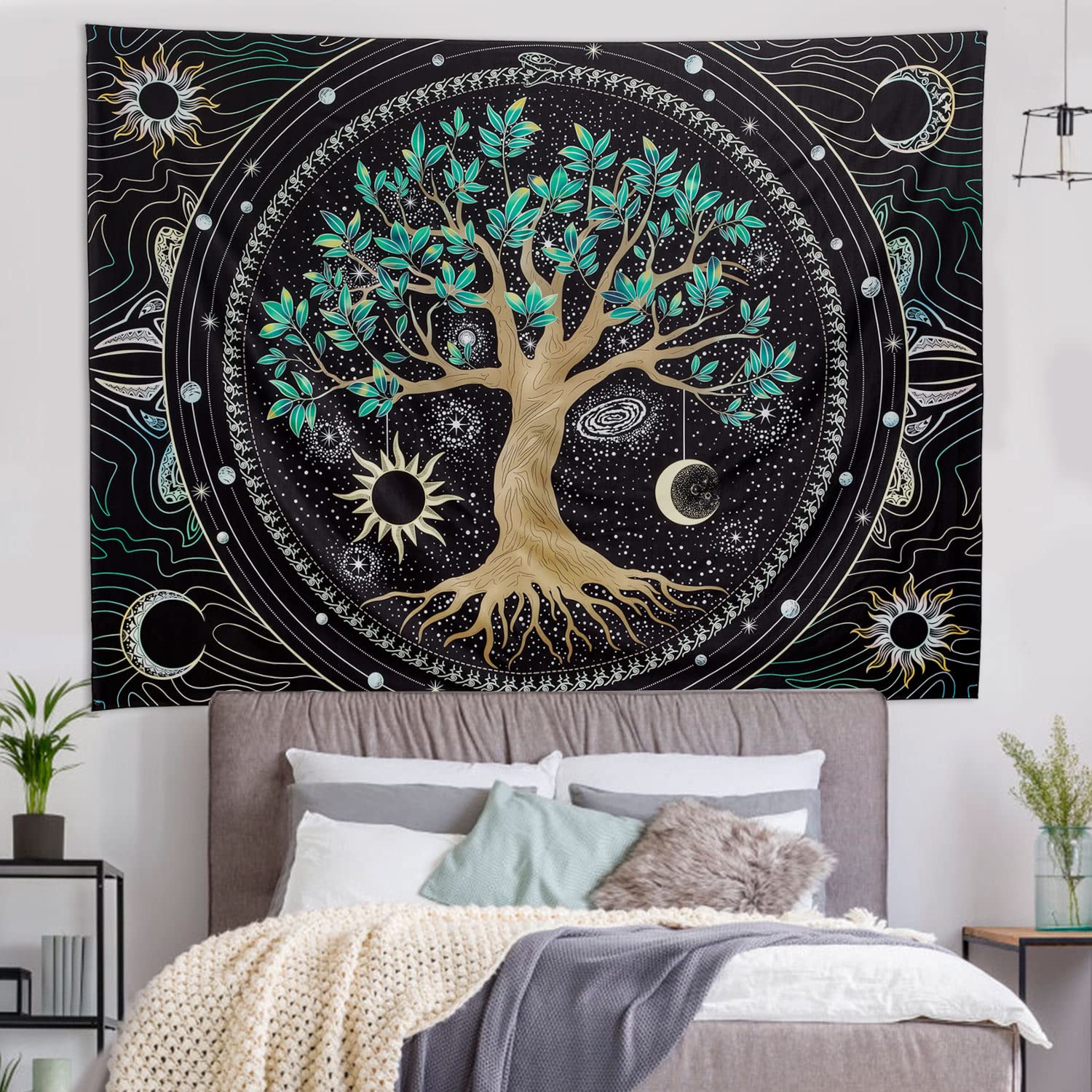 FLY SPRAY Aesthetic Tree of Life Tapestry Trippy Tapestry Wall Tapestry Hippie Sun Moon Star Galaxy Tapestries Forest Wall Hanging Decor Vibrant Nature Home Decoration for Bedroom,Living Room,Dorm