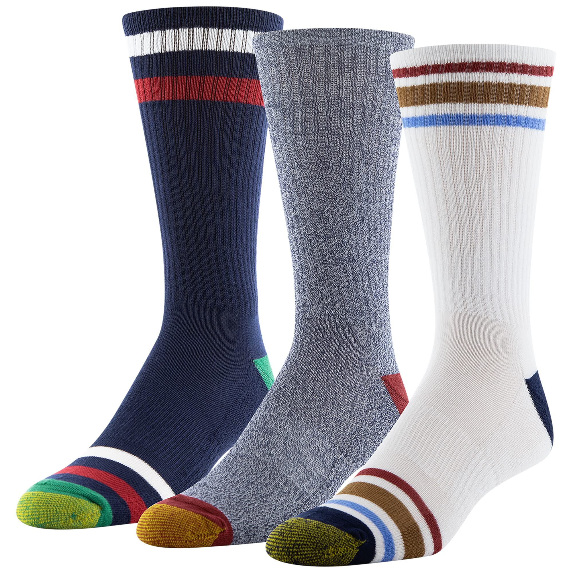 GOLDTOE Men's Casual Crew Socks Recycled, Multipairs, White Assorted (3-Pairs), Large