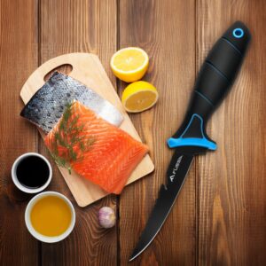 FLISSA Fish Fillet Knife, 5" Fishing Knife & Bait Knife with Protective Sheath, Non-Slip Handle, Belt Clip and Razor Sharp 8Cr13MoV Stainless-Steel Blade, Boning Knife for Meat Cutting Butchering