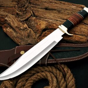 JNR Traders Handmade Dundee Bowie Knife Full Tang Hunting Knife, Large Bowie Knife with Sheath 17 inch Mirror Polished Carbon Steel Blade 3685